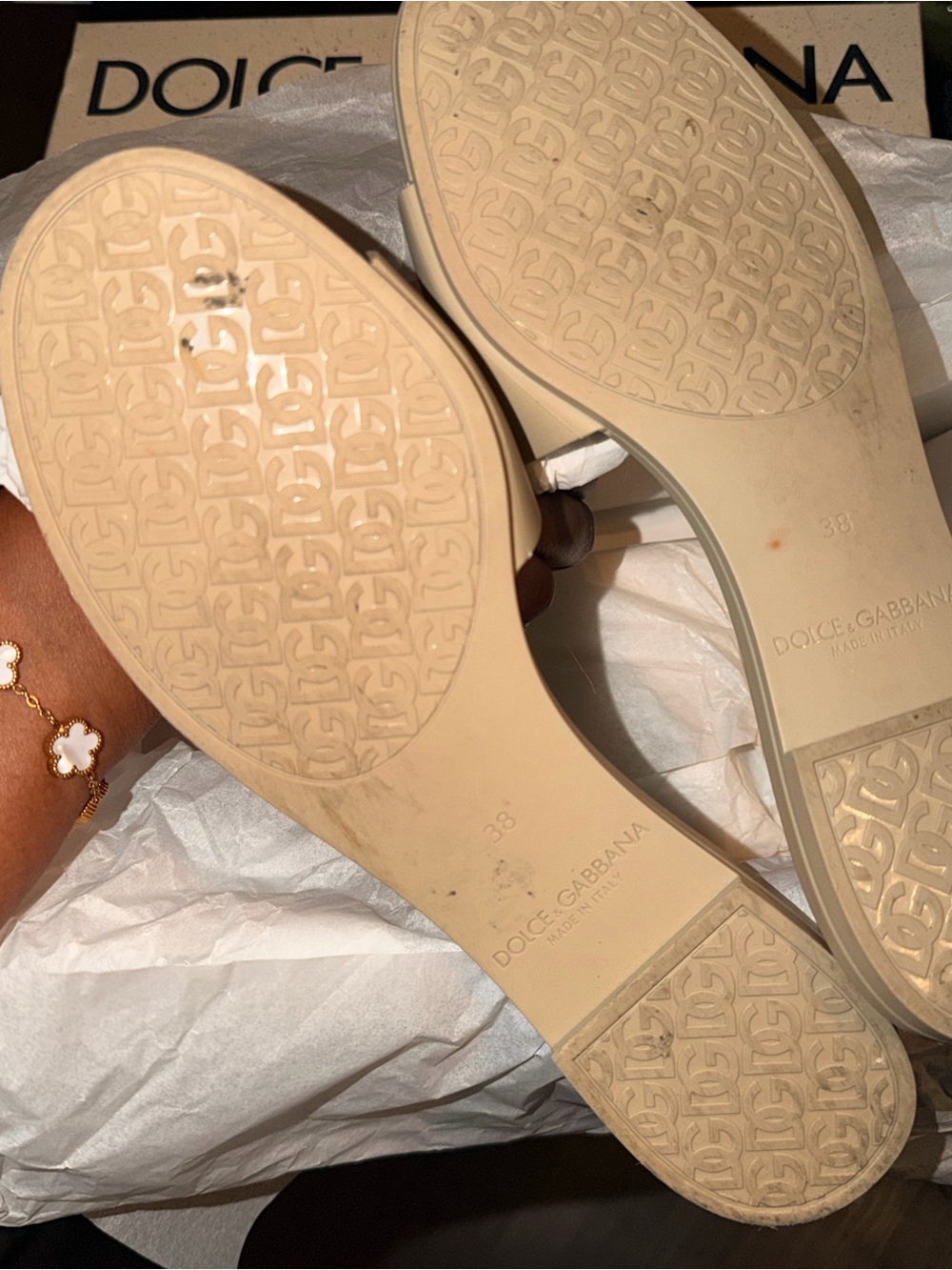 Dolce & Gabbana Nude Logo Slide Sandals - Picture 7 of 7